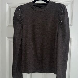 Women's Heather Maroon Top with Pearl Accents Long Sleeve Size L